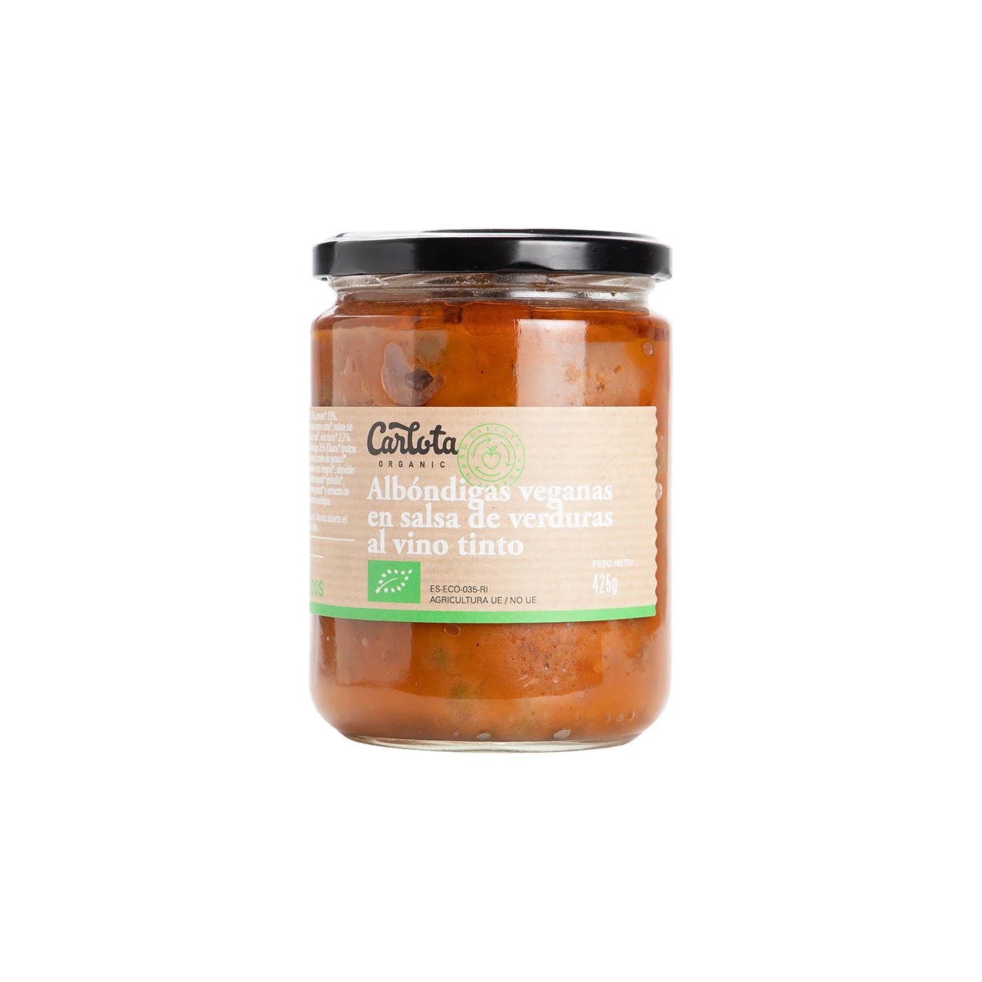 Albóndigas Veganas Salsa de Verduras y Vino Tinto 425g Carlota Organic | Herbolario Navarro