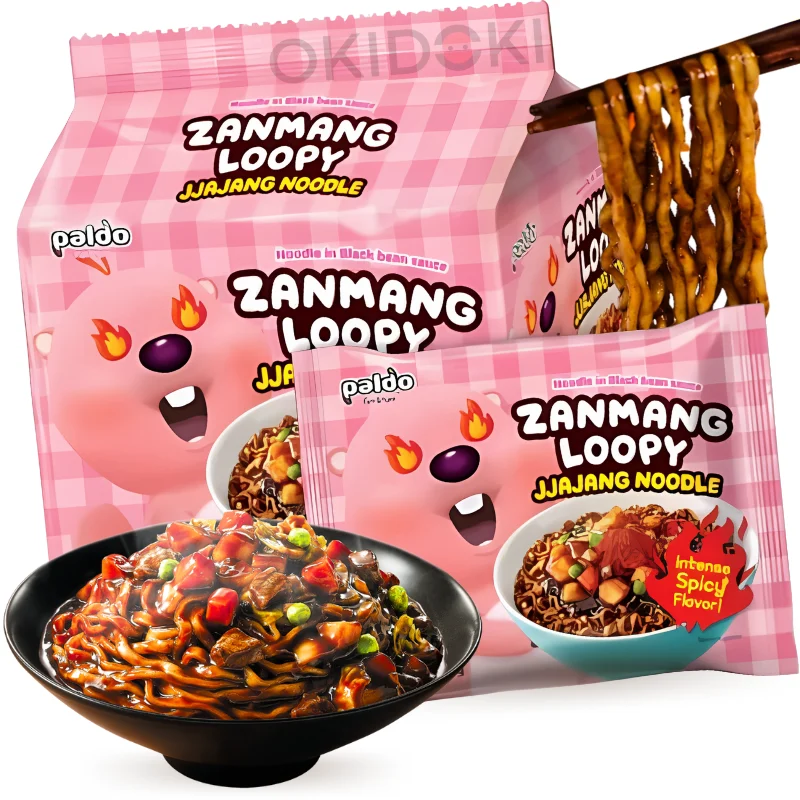 Paldo Zanmang Loopy Noodles Spicy Jjajang Flavor 110g x 4pks