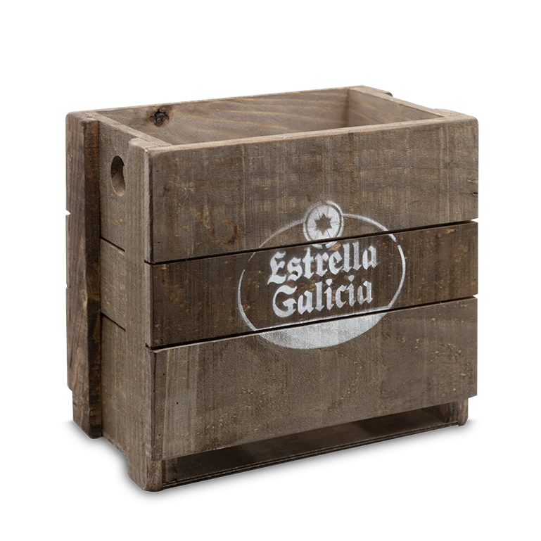 Caja de madera rústica de Estrella Galicia