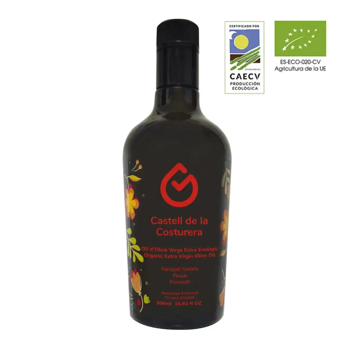 Aceite de oliva ecológico Picual Castell de la Costurera Caja 6 botellas 500 ml