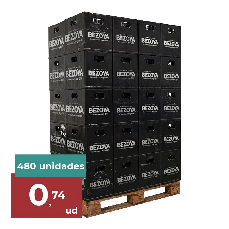 Agua mineral Bezoya 975 ml palet 40 cajas de 12 botellas cristal retornable - Zaragoza