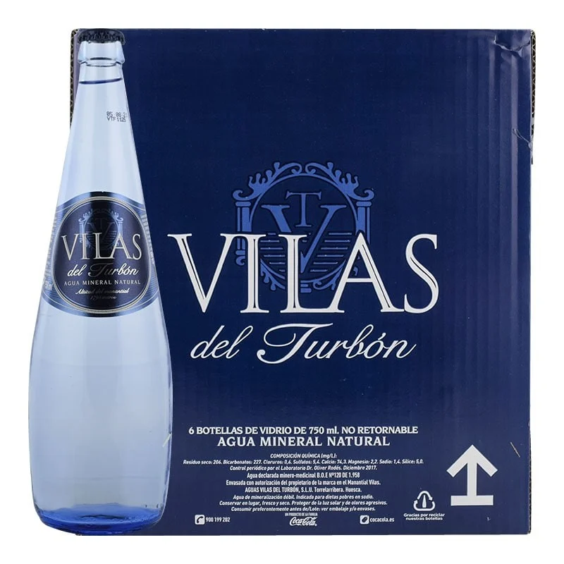 Agua mineral Vilas del Turbón 750 ml caja 6 botellas cristal