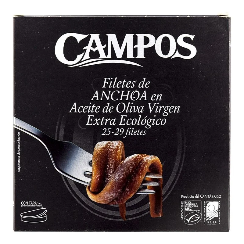 Anchoas en aceite de oliva virgen extra ecológico Campos 180 g