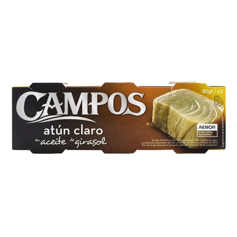 Atún claro en aceite de girasol Campos lata 3x80 g