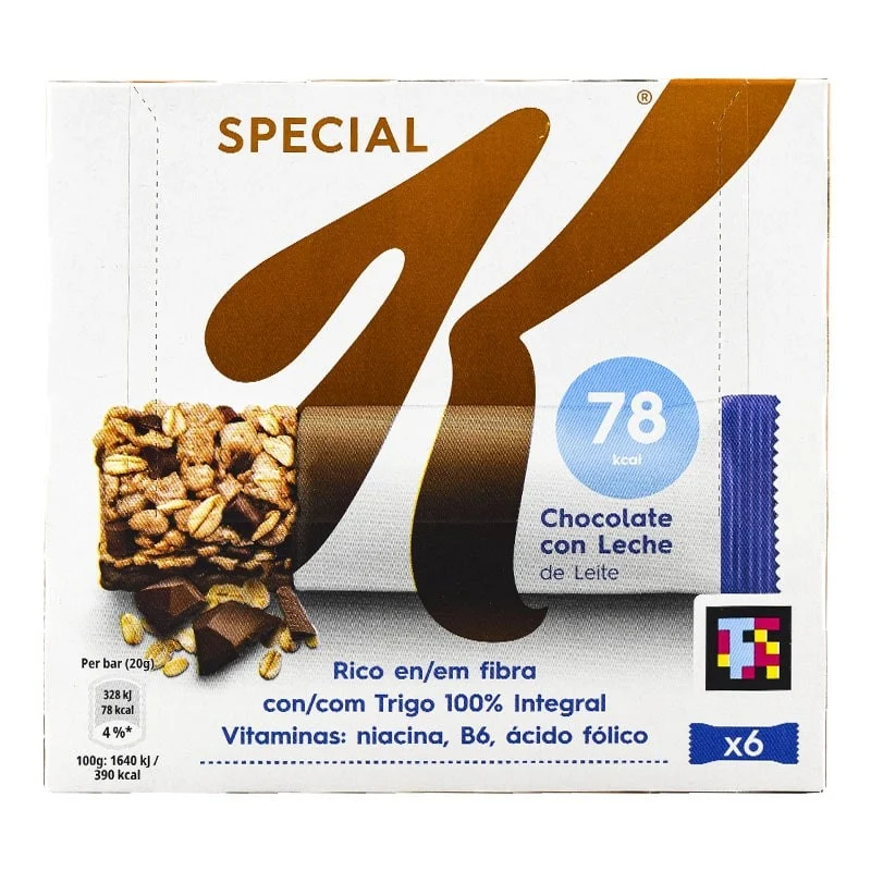Barritas de cereales integrales con chocolate con leche belga Special K Kellogg's caja 6 ud 120 g