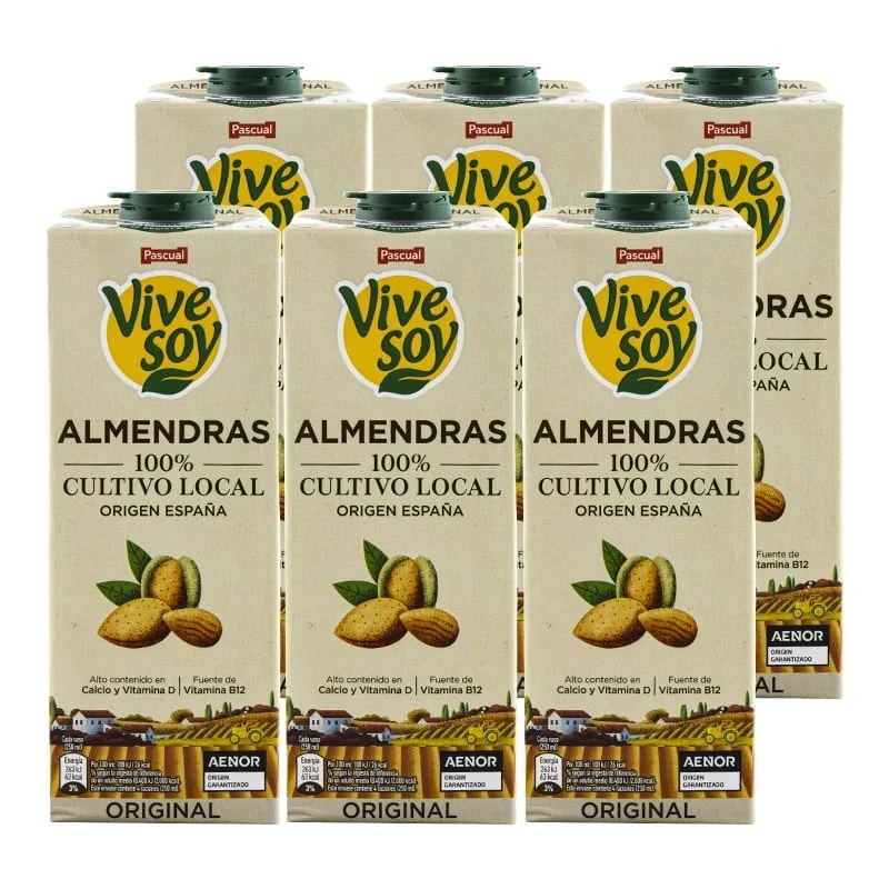 Bebida de almendras Vivesoy 1 litro pack 6 bricks