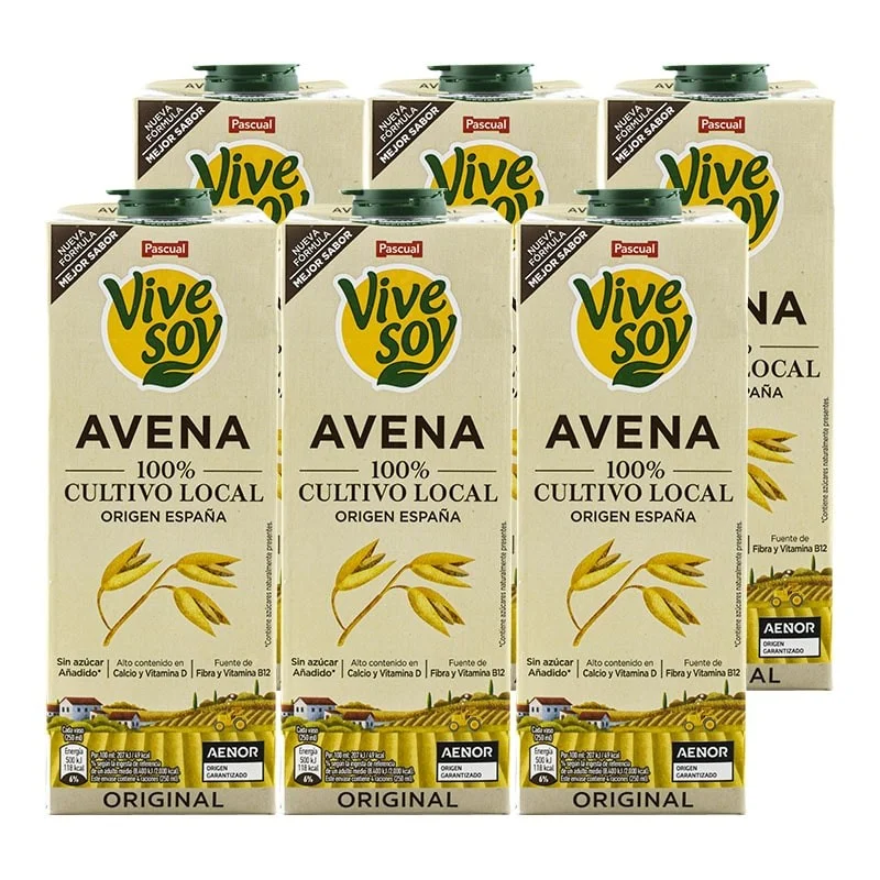 Bebida de avena sin azúcar Vivesoy 1 litro pack 6 bricks