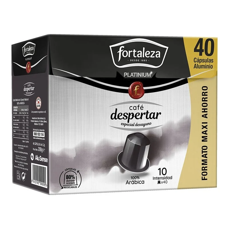 Cápsulas café Fortaleza Despertar Platinium compatibles con Nespresso 40 ud