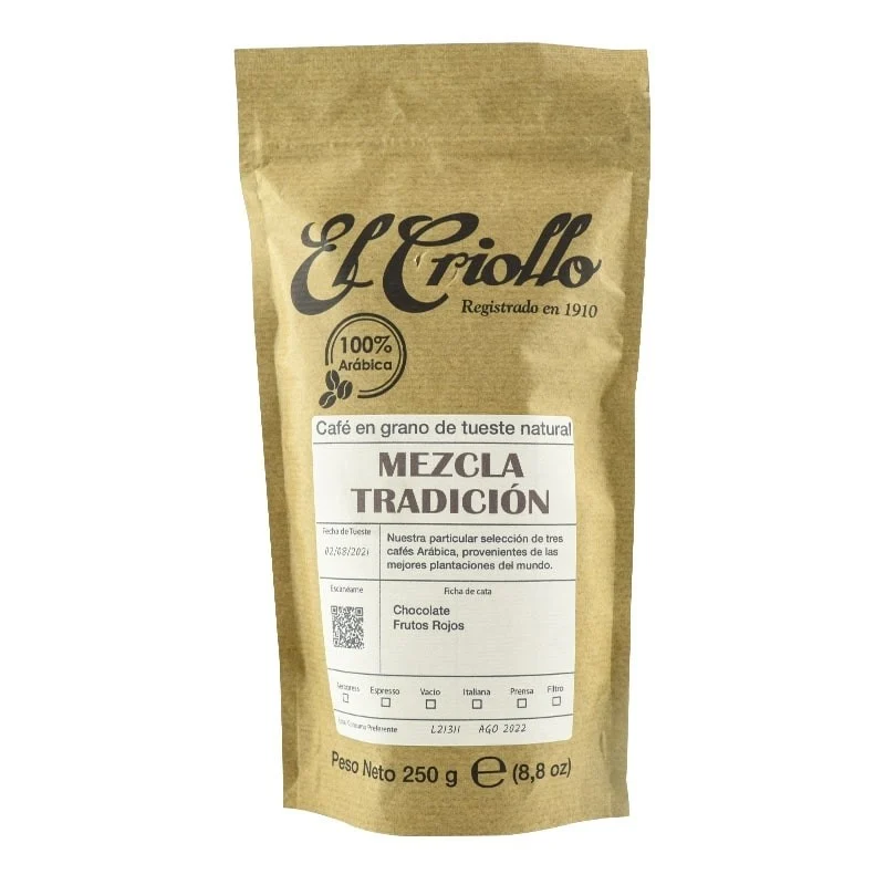Café en grano mezcla tradición El Criollo250 g