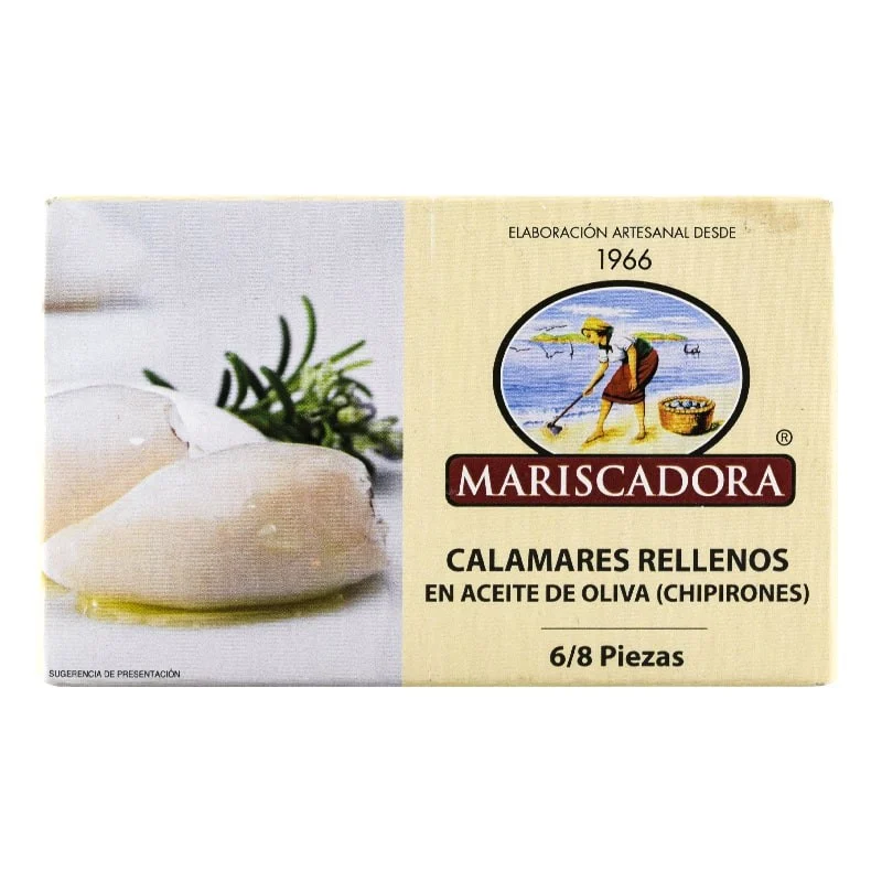 Calamares rellenos en aceite de oliva Mariscadora 6-8 piezas lata 110 g