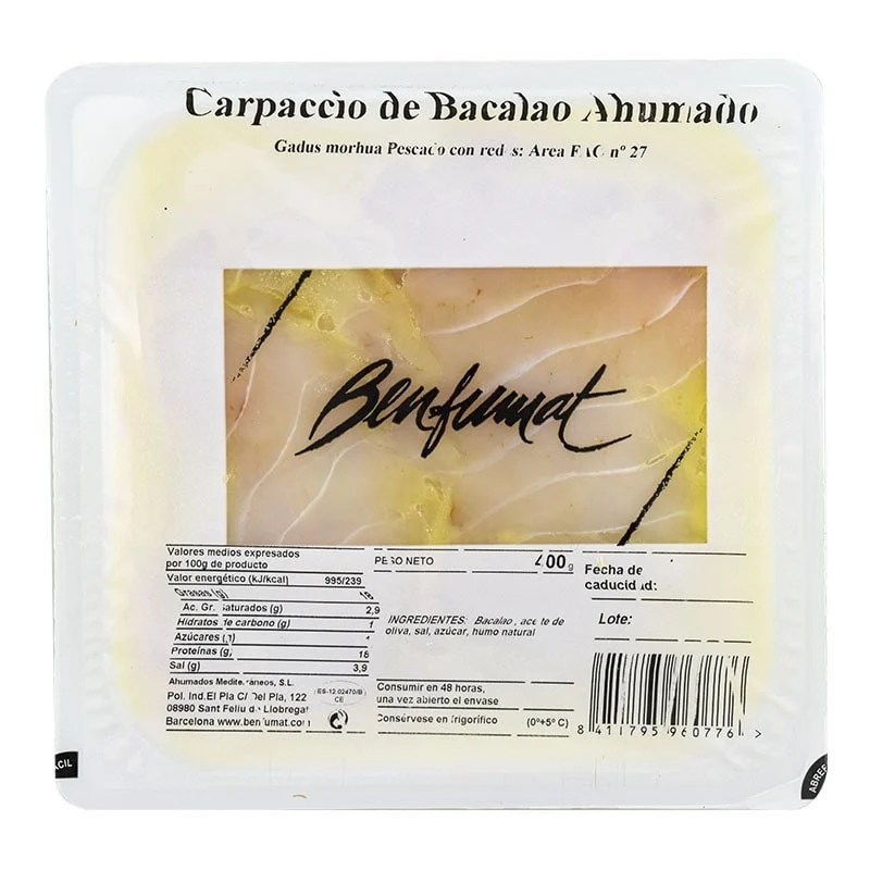 Carpaccio de bacalao ahumado en aceite de oliva Benfumat 400 g