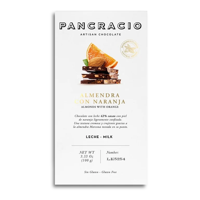 Chocolate con leche, almendras y naranja de Pancracio, 100 g