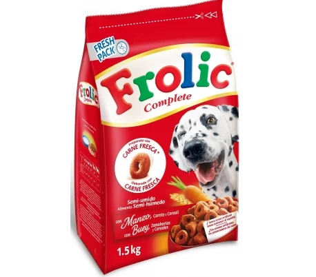 COMIDA PERRO CON BUEY,ZANAHORIAS Y CEREALES FROLIC COMPLETE 1,50 KG.