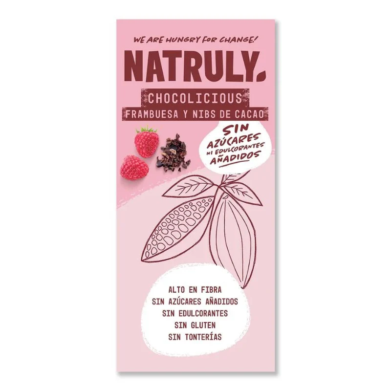 Natruly - Chocolate de frambuesa y nibs de cacao sin azúcar