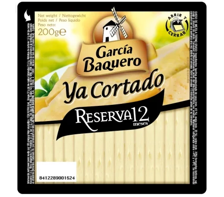 QUESO CURADO MEZCLA RESERVA YA CORTADO GARCIA BAQUERO 200 GR.
