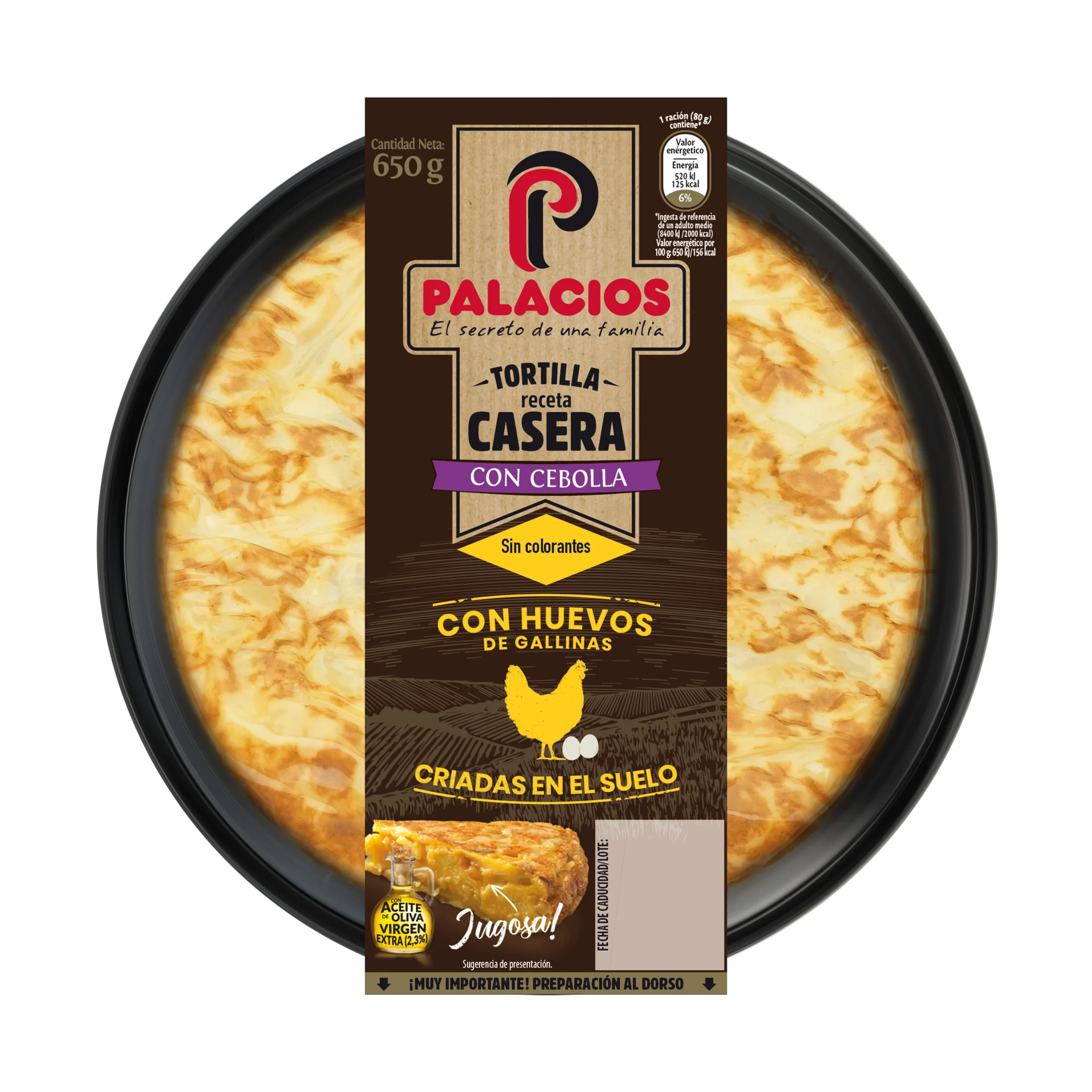 Tortilla de patata con cebolla sin gluten Palacios 650g